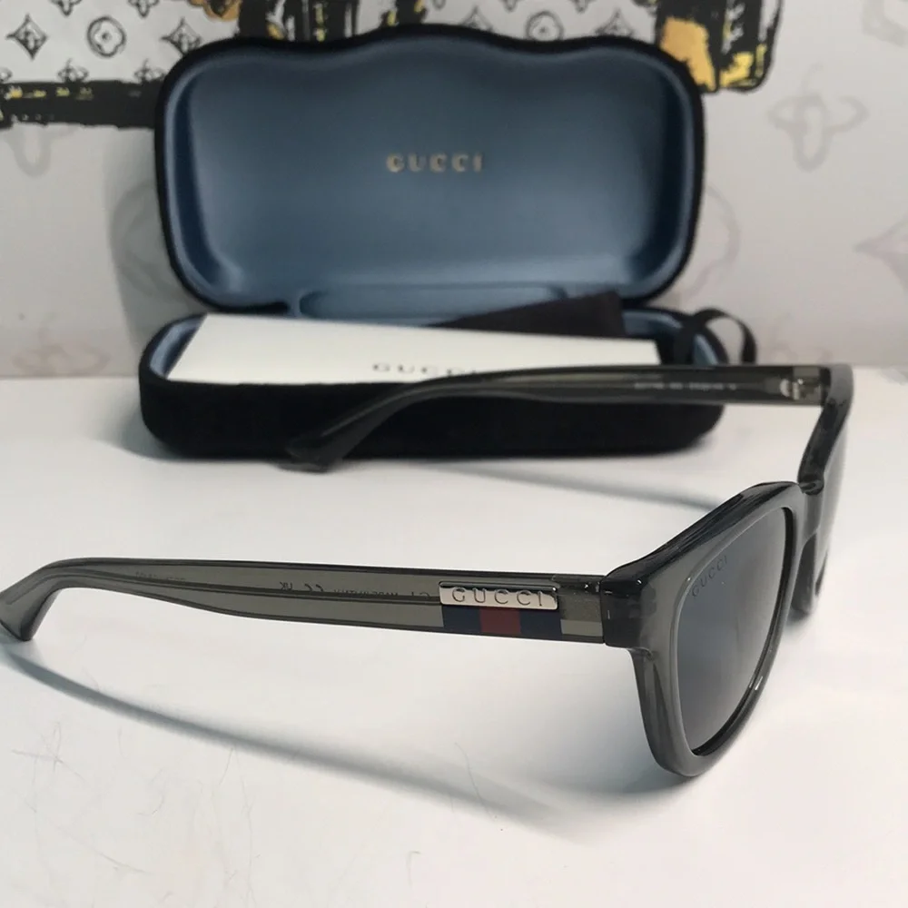 ✨ Brand New Gucci GG1116S 003 Sunglasses – Grey Frame with Blue Lenses ✨